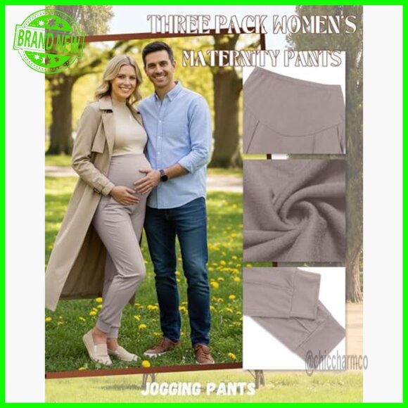 Maternity Joggers 3 Pack Over Belly Stretchy Lounge Sweatpants with Pockets - Picture 6 of 7